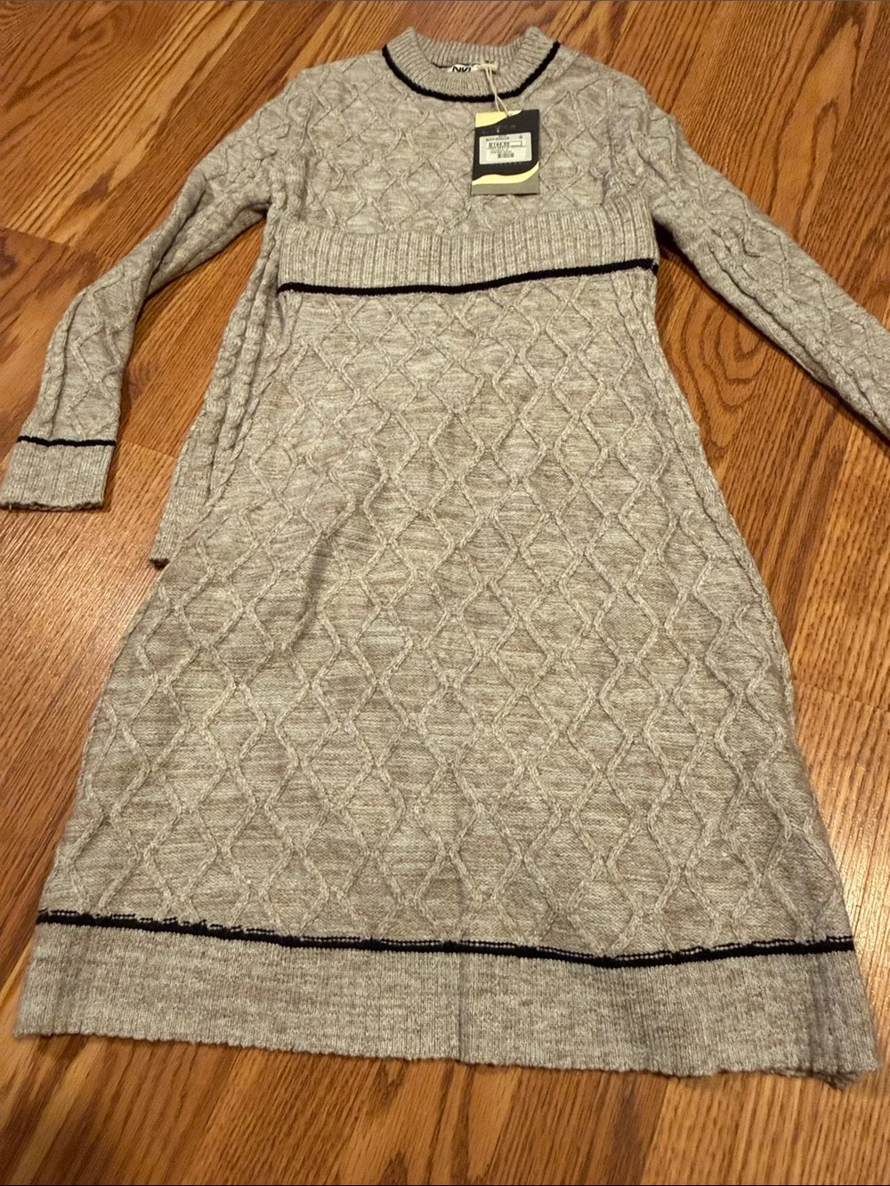 Kids Knit Crew & Scoop Neck Matching Set in Light Gray with Black Trim